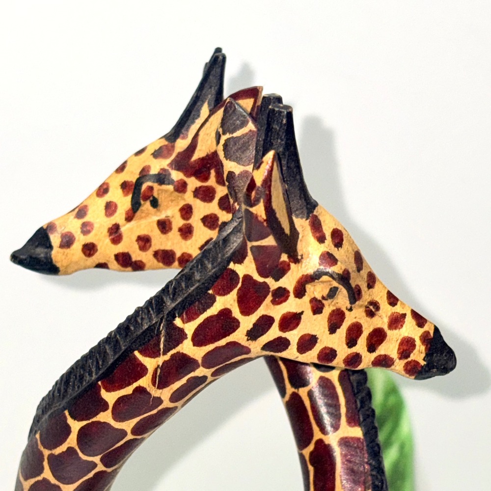 Hand Carved Wooden Giraffe Sculpture Intertwined Necks Hand Painted 12.5" - Picture 5 of 16